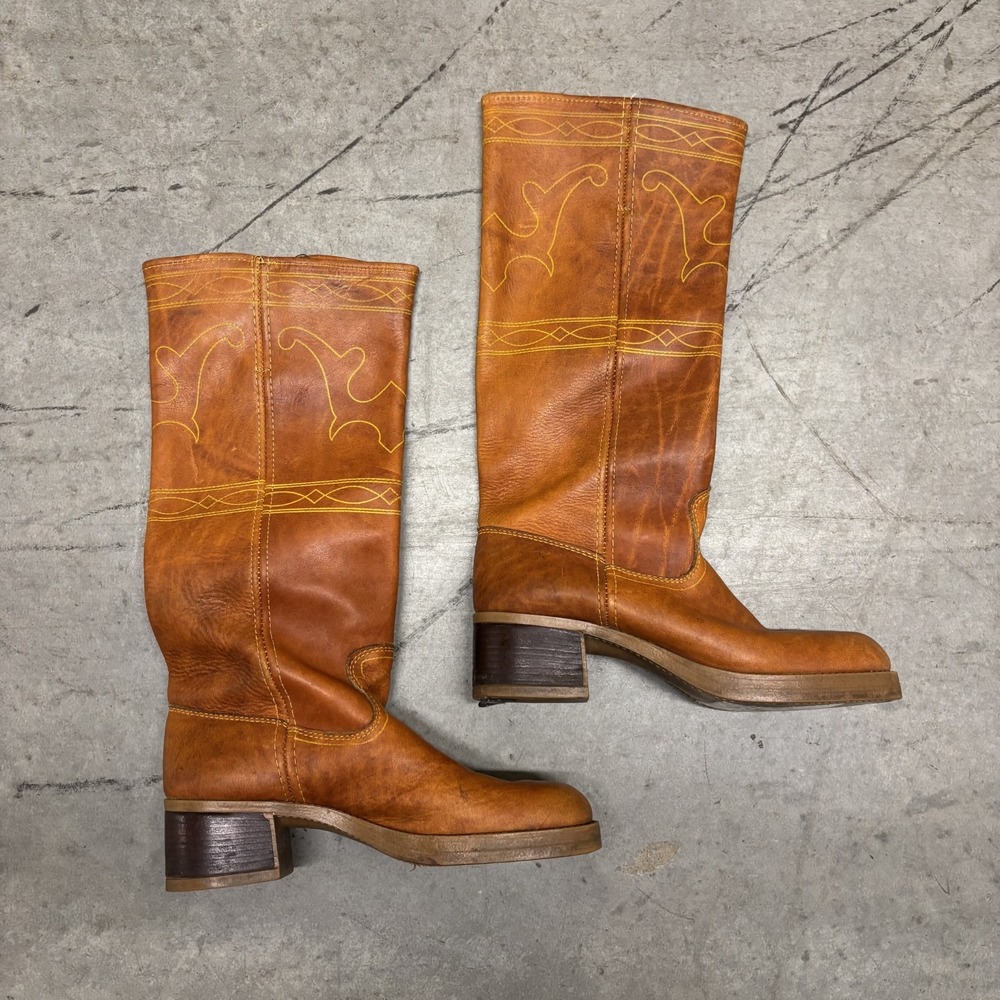 Vintage 1970s Campus Frye Style Brown Leather Boots Women's 9 Western